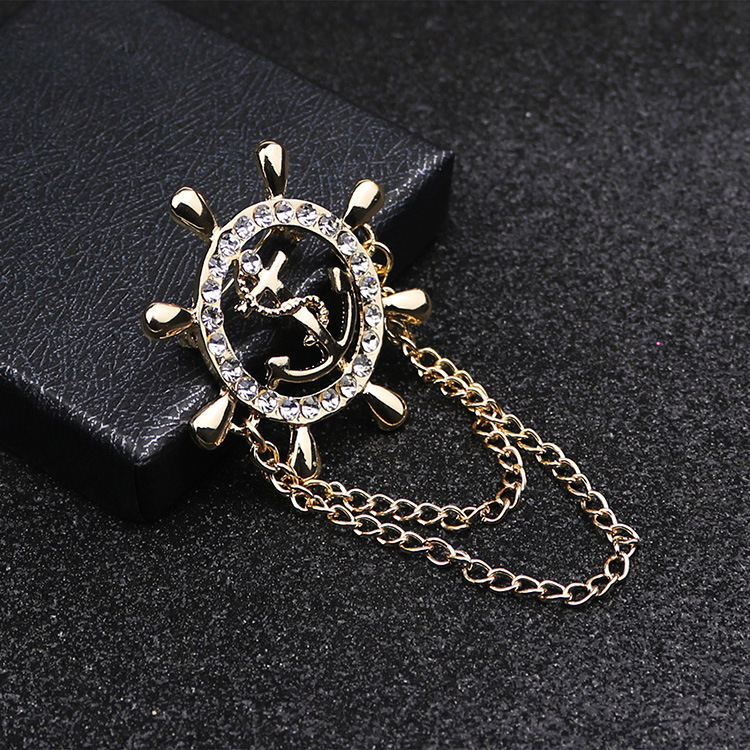 Z67 Korean version water diamond anchor brooch men's suit Navy rudder badge accessory is exquisite and elegant details Picture