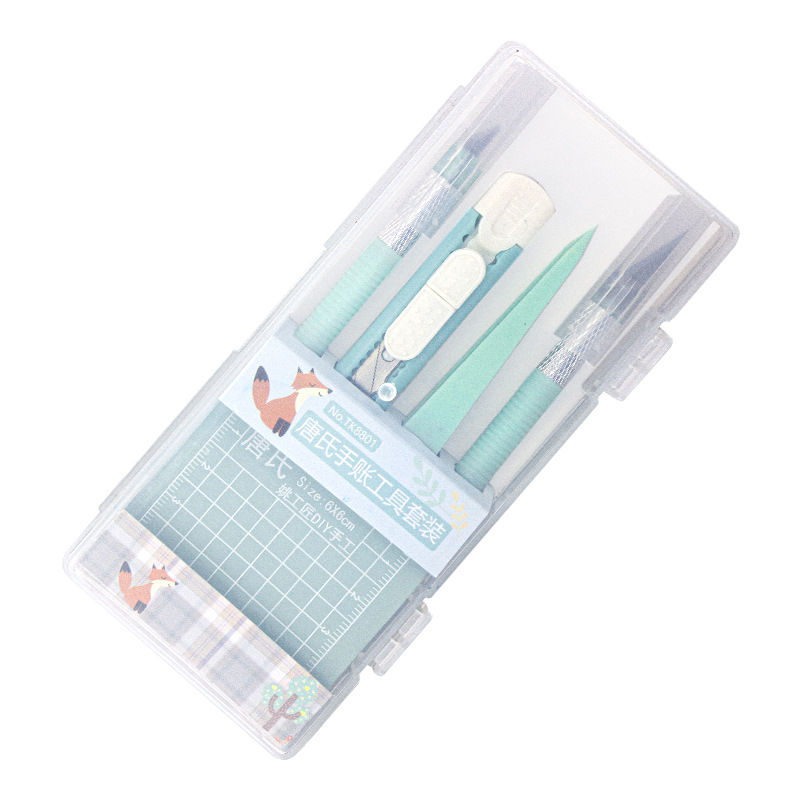 Journal engraving knife, cutting pad set, pen knife, engraving knife, utility knife, mint green cutting paper pad, pointed tweezers, tools Item Picture