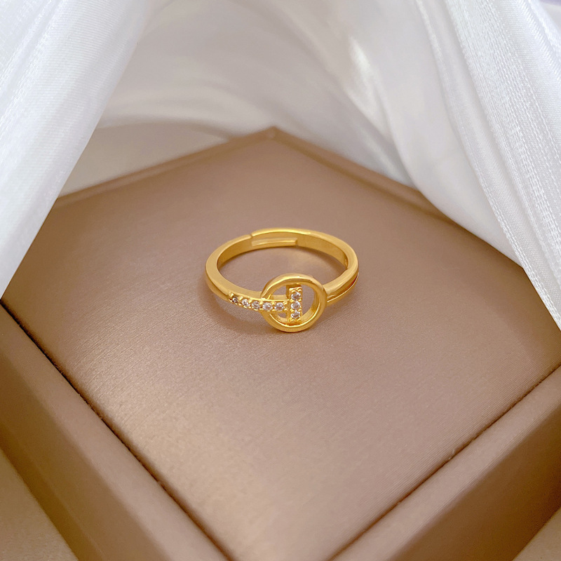 【 Real Gold 】 Round T-shaped small ring with adjustable opening, simple Japanese-style bracelet, couple rings Specification drawing