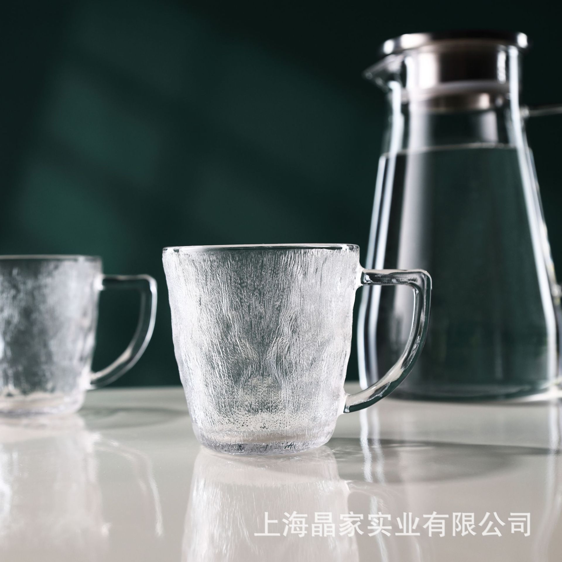 【 Factory Direct Sales 】 Glacier patterned glass cups with handles, cold drink cups, juice beverage cups, household tea brewing and drinking cups Specification drawing