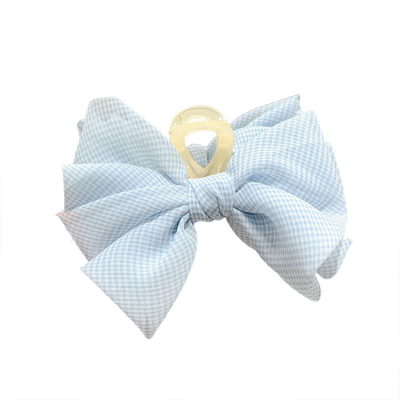 Blue checkered bow, bubbleffon grab clip, sweet and voluminous, large shark clip, high-end cloud hair accessory Item Picture