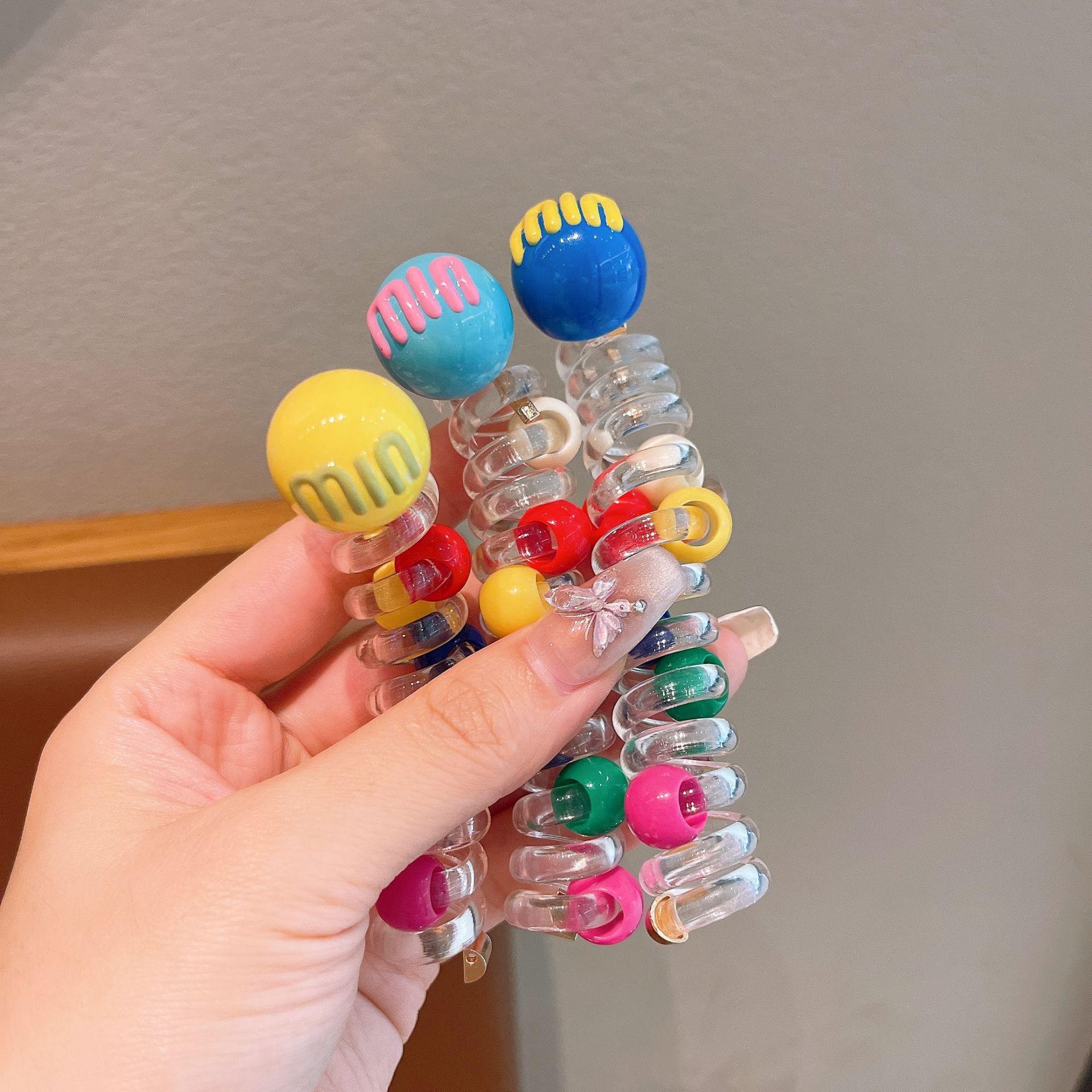 Colorful ball telephone line hair tie, cute bubble braid for children, a new style of high ponytail hair tie for girls Specification drawing