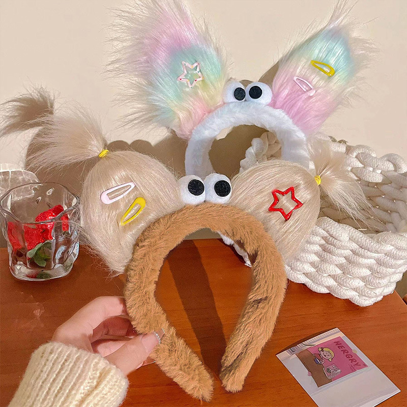 2023 New Ugly doll headband, funny ear headband, hair accessory, girlish cartoon face wash, plush hair tie, headaccessory Specification drawing