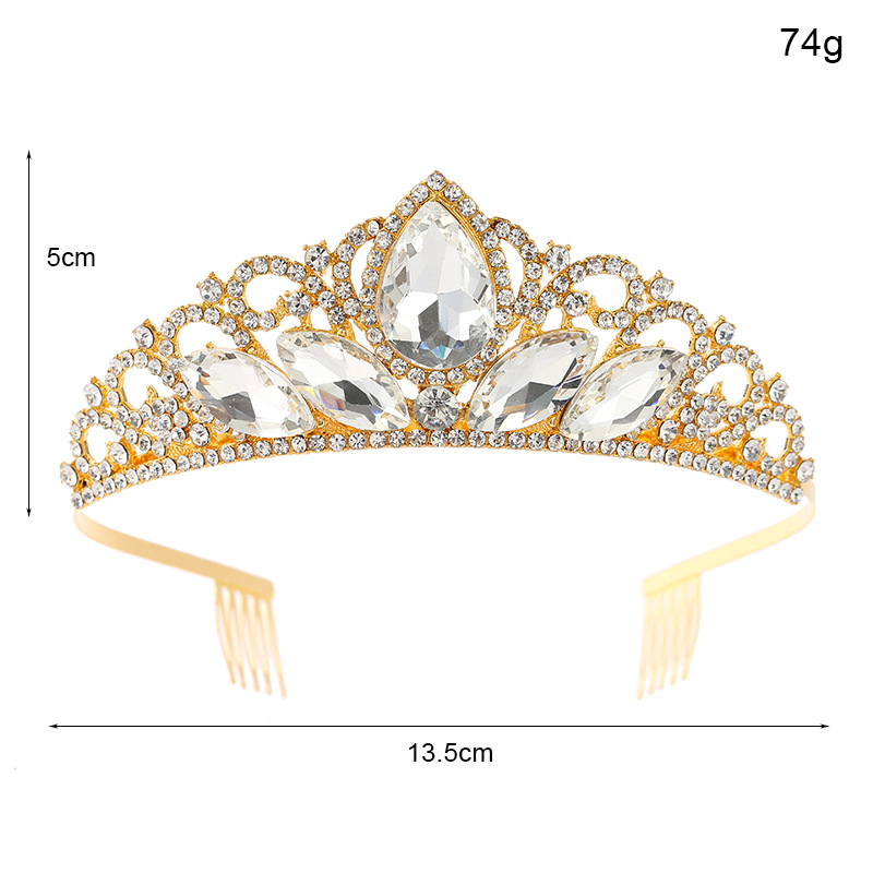 European and American bride crown headwear, alloy diamond-encrusted crown, princess wedding dress hair accessory, adult birthday party crown hair accessory Item Picture