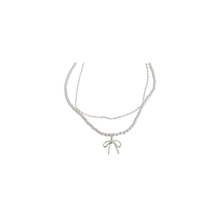 Double-layer bow pearl necklace for women, 2025 new style, light luxury collarbone chain feel, elegant and versatile, sweet necklace Item Picture
