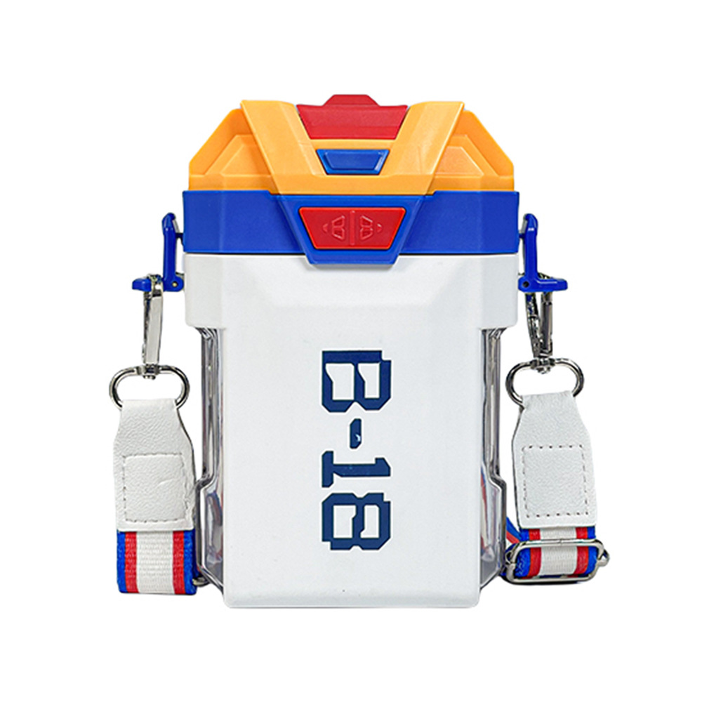 Creative mecha water cup tritan, high appearance level, student straw cup, double drinking, boys' outdoor slanted cross plastic cup Item Picture