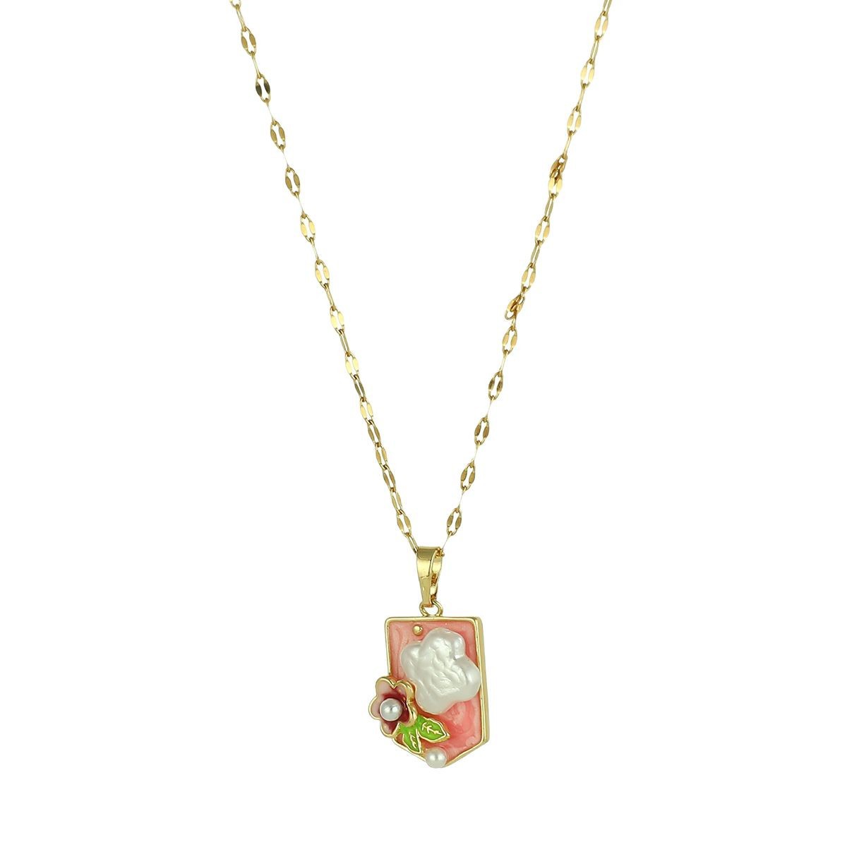 Cross-border French vintage Monet garden necklace, copper micro-inlaid pearl, light luxury pearl, retro oil painting style collarbone chain accessory Item Picture