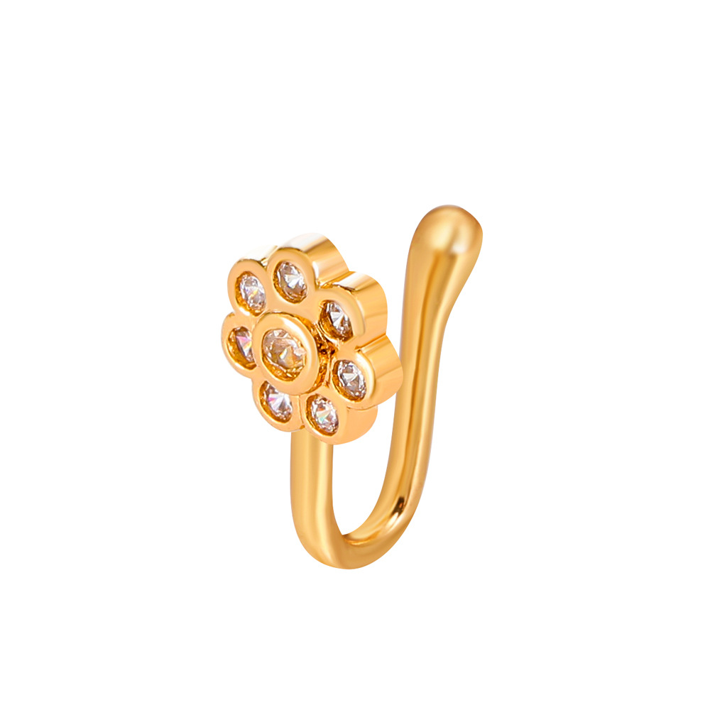 A popular flower-shaped zircon nose ring in Europe and America, a metal U-shaped micro-inlaid non-perforated nose stud, and a simple puncture accessory for export Item Picture