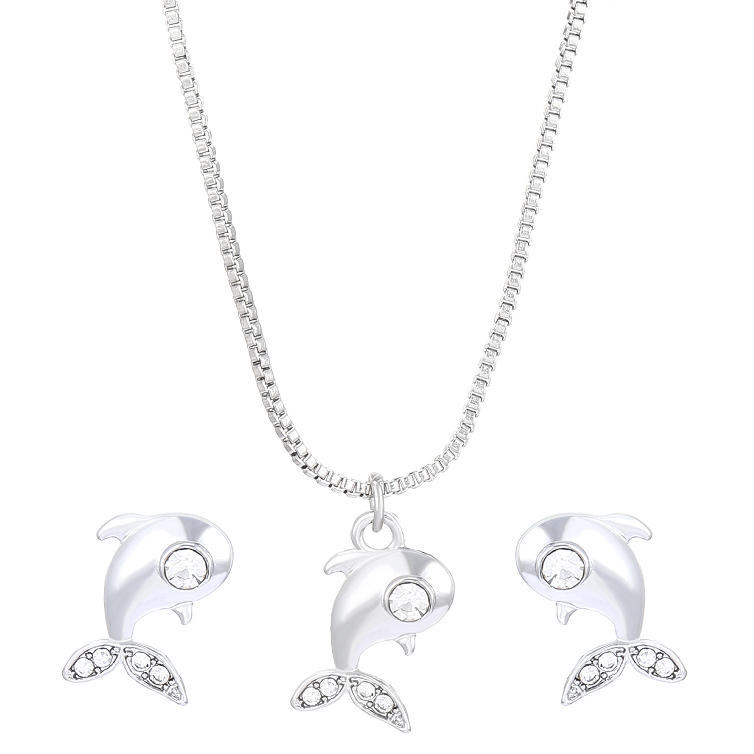 European and American ins alloy dolphin stud necklace jewelry set of three pieces, high-end Marine animal accessories for women Item Picture