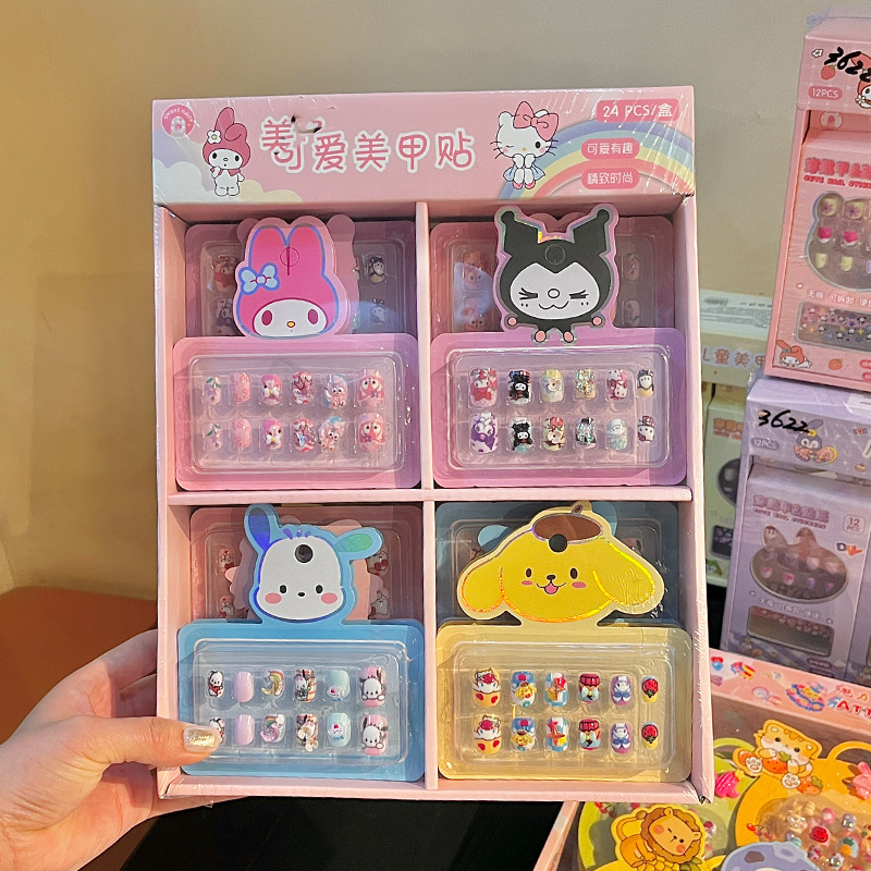 Children's cartoon wearable nail set with three-dimensional relief and cute nail pieces, including tweezers, relief stickers and nail art wholesale Specification drawing