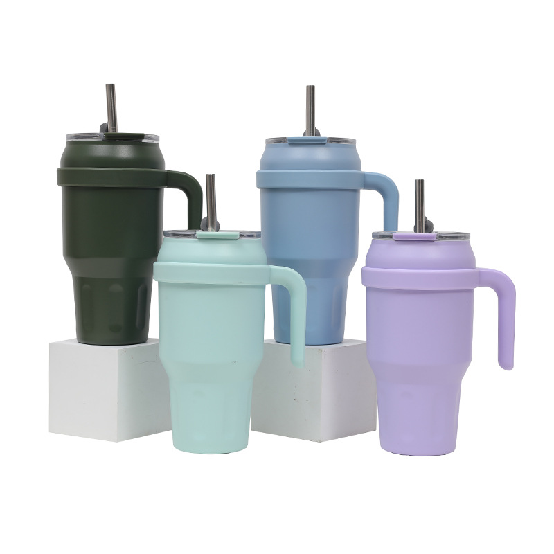 New cross-border car cup with handle, 40oz large-capacity stainless steel insulated cup with straw, high appearance level ice cup Item Picture