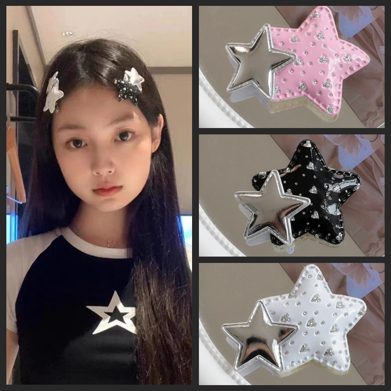 y2k Hot Girl, Stunning and cute star hair clip, student, Millennium, sweet and cool bangs clip, five-pointed star side clip hair accessory full figure
