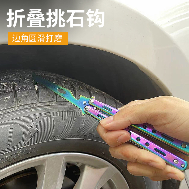 Factory wholesale stainless steel folding car tires, stone cleaning hooks, stone digging hooks, stone picking tools, unsharpened practice knives details Picture
