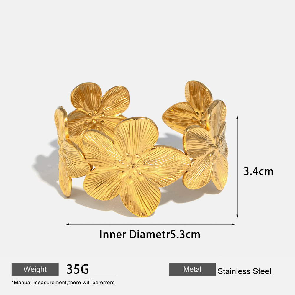European and American cross-border flower Ins-style stainless steel bracelet, high-end, versatile and personalized 18k gold-plated open jewelry women's bracelet Item Picture