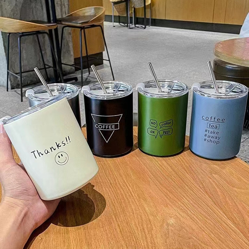 Popular insulated cup, Nordic industrial style, ins simple coffee cup, office couple gift, stainless steel straw cup details Picture
