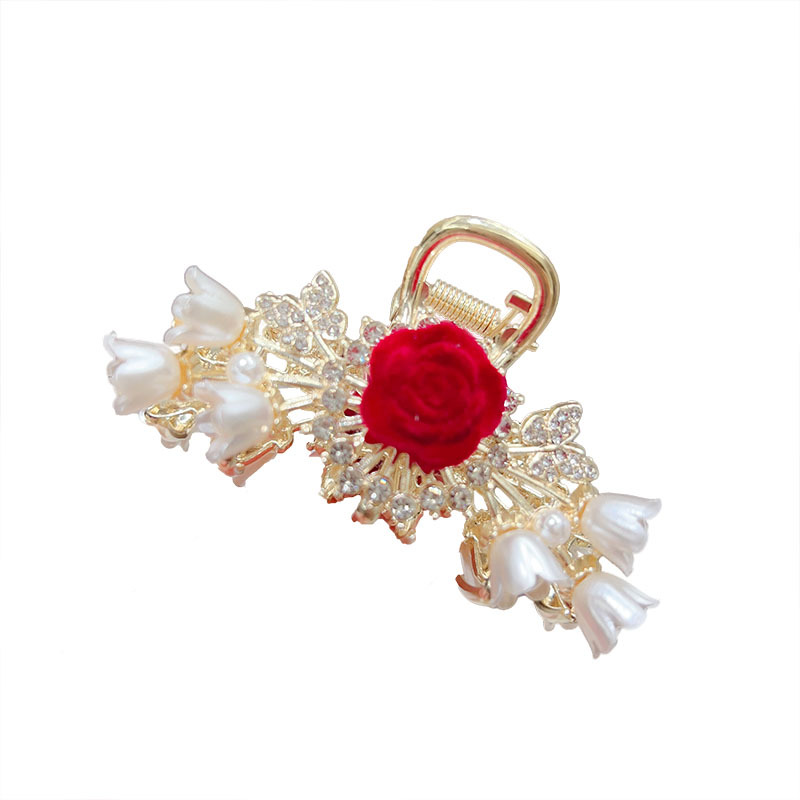 The new medium-sized Chinese-style rose grabber with a super ethereal and high-end feel, the lily of the valley semi-tied hairpin, and the stylish and elegant shark clip Item Picture