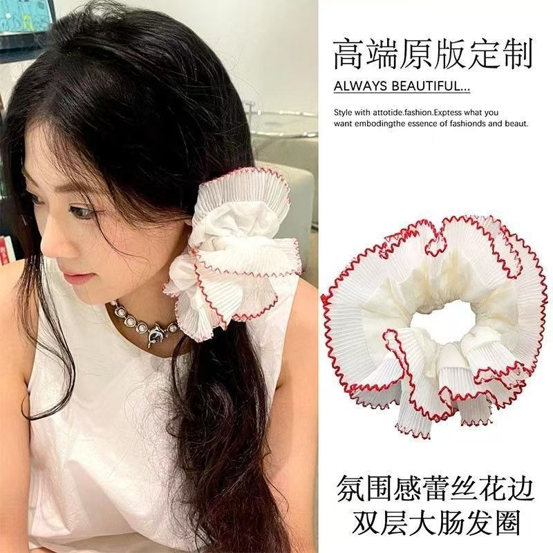 Sweet girl lace large intestine hair tie, extra-large double-layer lace low ponytail hair tie, simple and versatile hair tie and headwear full figure