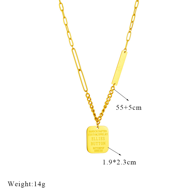 European and American fashion, niche, light luxury, high-end and simple square brand letter pendant, irregular chain metal cold style necklace Item Picture