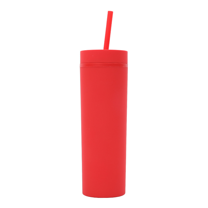 The manufacturer's new cross-border modern and simple frosted double-layer plastic cup is a universal and portable 16OZ straight cup Item Picture