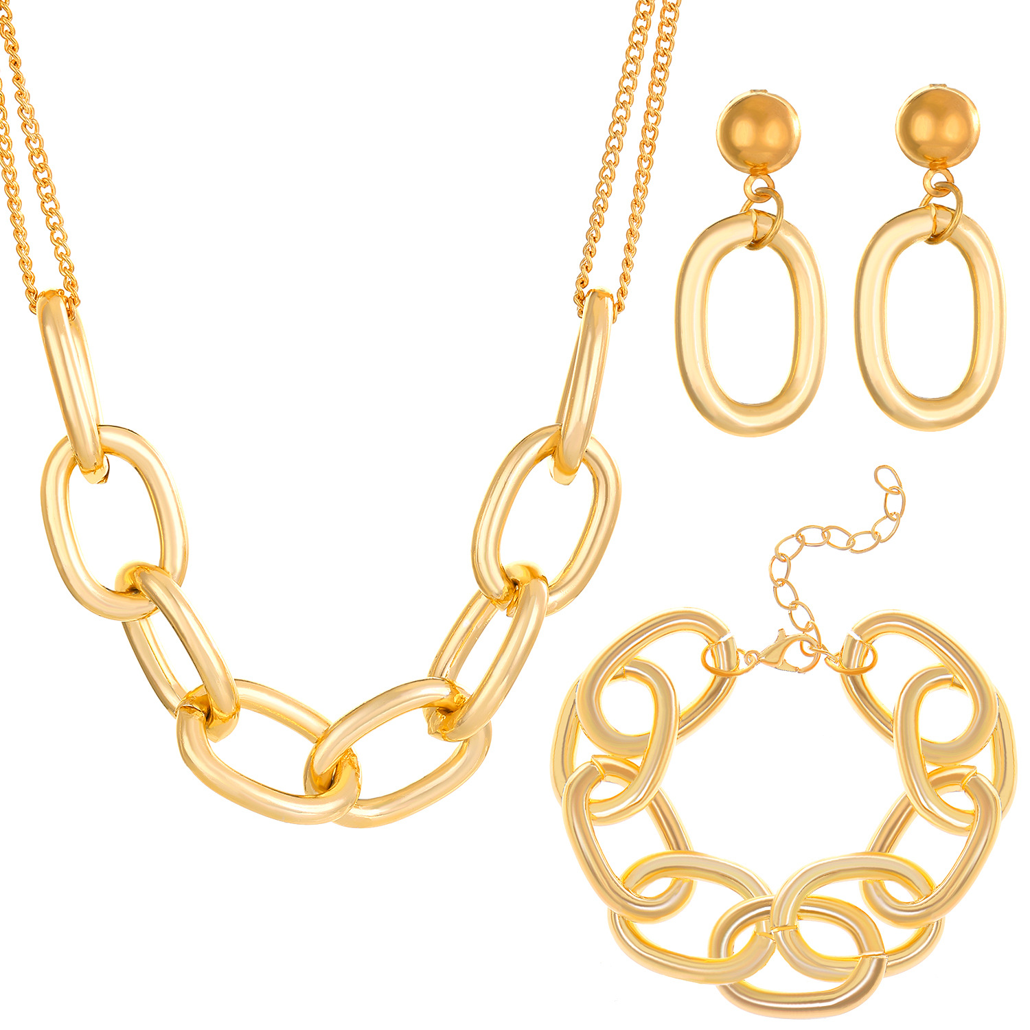 Cross-border new thick chain jewelry set ins style Europe and America simple chain necklace set punk hip hop jewelry Item Picture