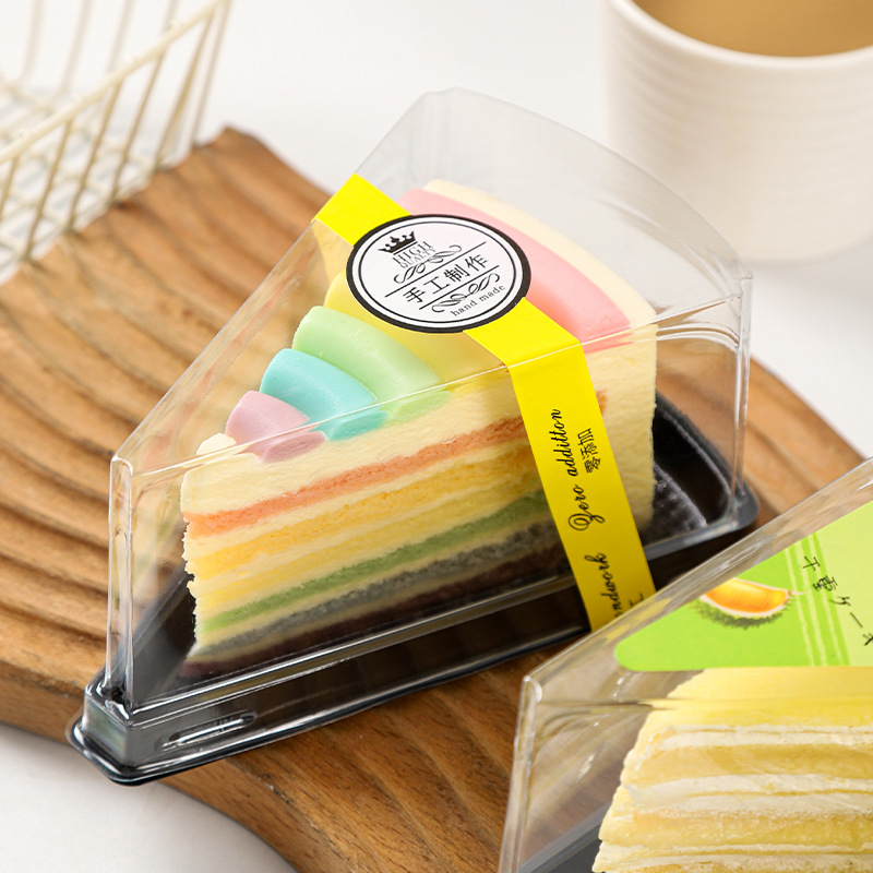 Thickened triangular mousse box, transparent anti-fog durian and mango multi-layer packaging box, rainbow-cut cake box Item Picture