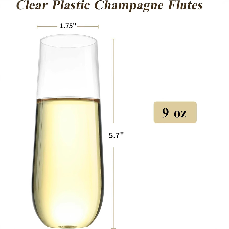 Factory wholesale 270ML transparent pet plastic champagne glasses, 9oz anti-drop bar beach drink juice red wine glasses details Picture
