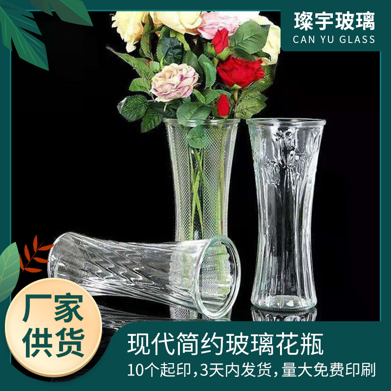 Modern and simple glass vase, large transparent lucky bamboo lily, hydroponic fresh flower vase, living room decoration item full figure