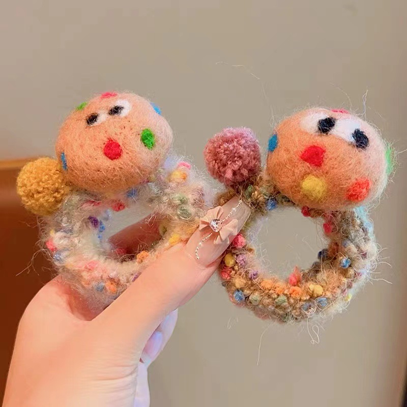 New Japanese-style cute and sweet cookie hair bands, cross-border bestsellers on Instagram, felt pom-pom hair ties, hair accessories details Picture