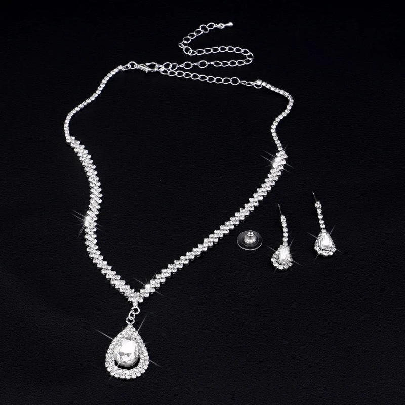 European and American high-end full-diamond teardrop bridal set, necklace, earrings, bracelet, three-piece wedding dress and accessories N6260 Specification drawing