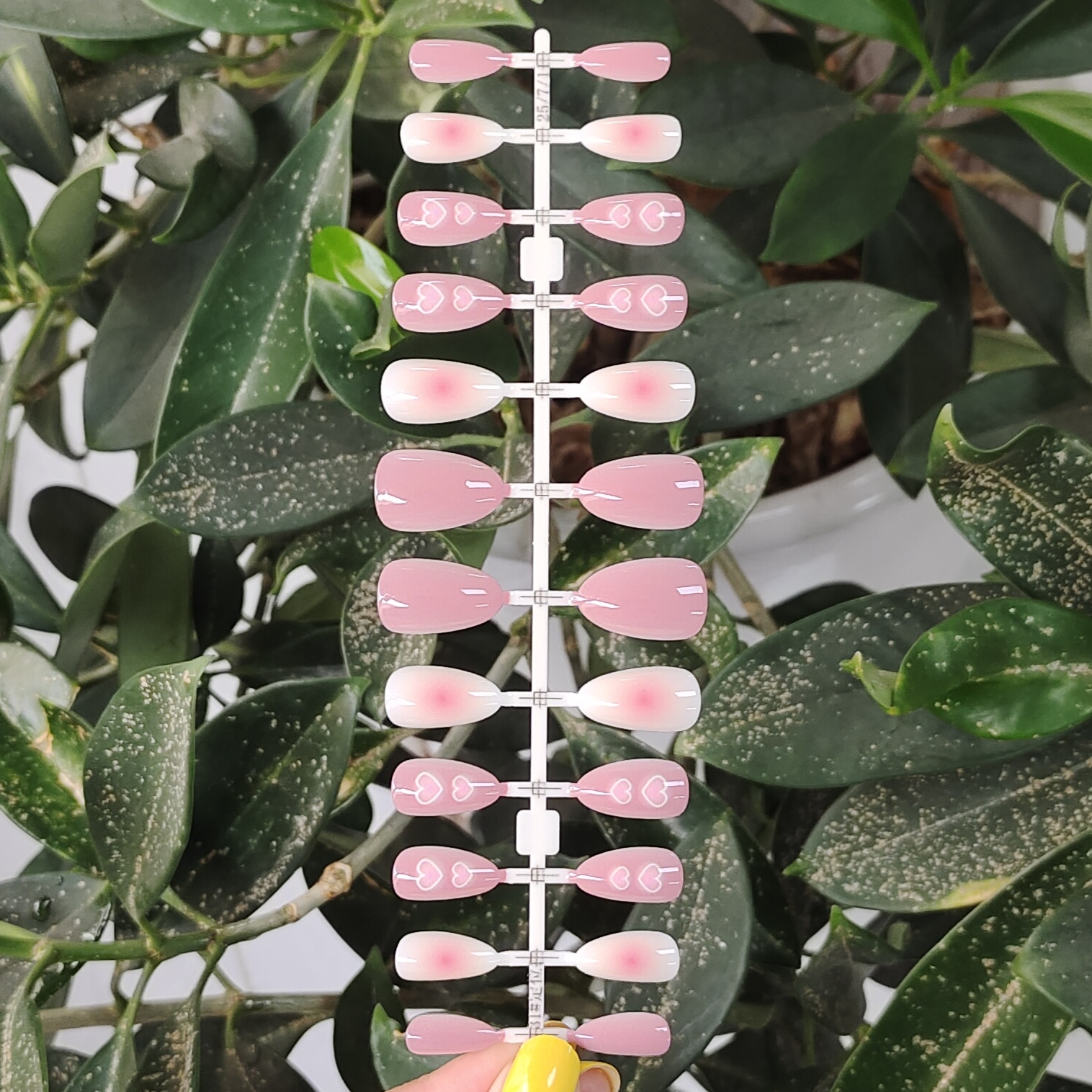 24 PCS PRESS ON NAIL TIPS MEDIUM SQUARE SHAPE WITH PINK HEART PATTERN full figure