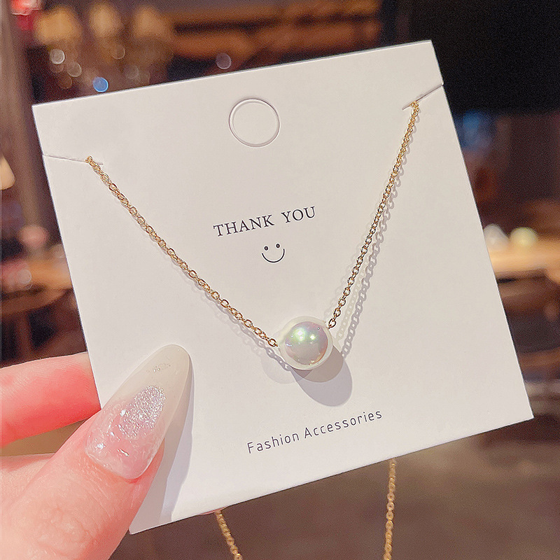 Korean-style simple pearl necklace, trendy and individualistic female Instagram influencer collarbone chain, niche and elegant, non-fading necklace accessory details Picture