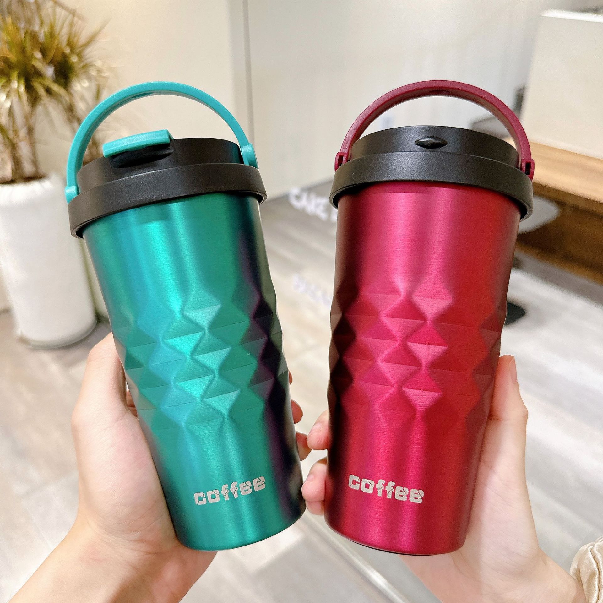 Simple ins insulated cup, high appearance level portable hand-held coffee cup, anti-slip brushed stainless steel insulated cup for office use full figure