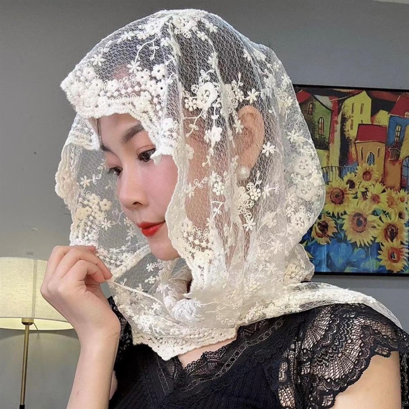 Multi-purpose lace hat, summer thin style, sun protection and shade, fashionable spring and summer new style, versatile embroidered scarf, scarf, Internet celebrity full figure