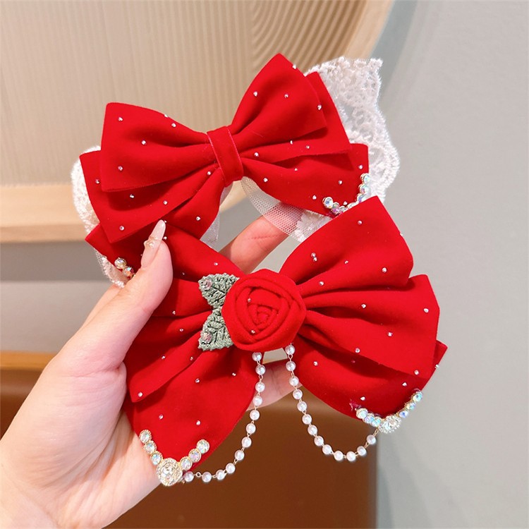 Children's New Year headwear, festive ribbons, back-pressing hair clips, Chinese-style Hanfu hair accessories, girls' New Year ancient-style hair clips Application Scenario