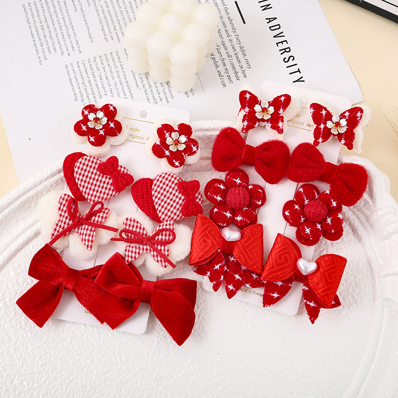 New Year hairpin set, festive red edge clip, little girl bangs bow, New Year greeting headwear, children's broken hairpin Specification drawing