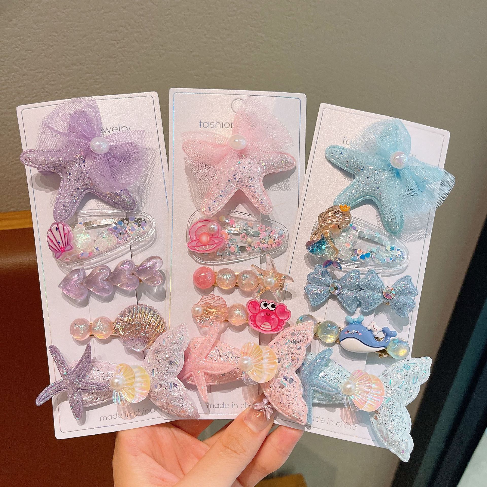 Cute hair accessories for girls, mermaid starfish hair clips, super fairy-like pearl shell hair clips, side broken hair clips, headwear for girls full figure