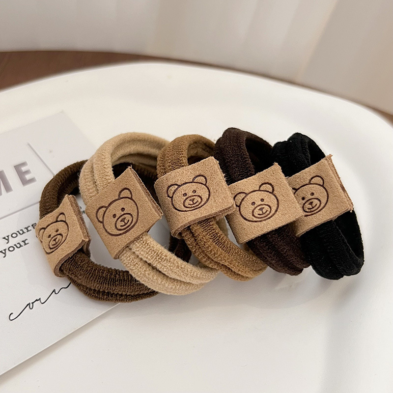 Simple, high-elasticity, seamless bear hair tie, leather band, women's hair tie, durable high ponytail headwear, hair tie and leather cover full figure