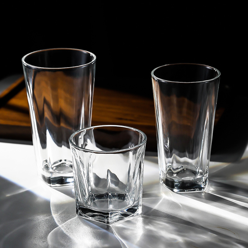 Thickened glass cups, bar whisky cups, beer cups, beverage juice cups, household water cups, KTV cups, five-pointed cups Application Scenario