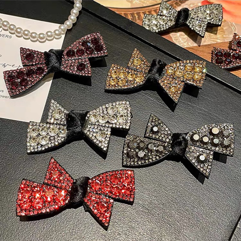 Korean bow water diamond hair clips, bangs side clips, high-end and elegant style, duckbill bb clips, back of the head small hair clips full figure