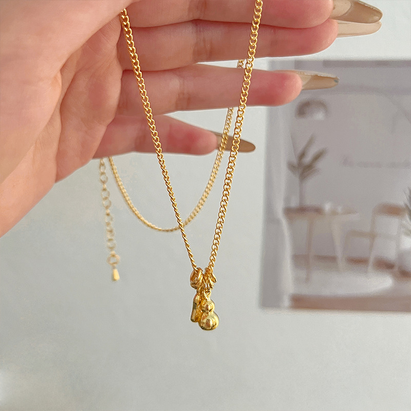 New Chinese-style golden exquisite gourd fortune pendant necklace, light luxury and high-end feel, retro style, versatile collarbone chain for women Specification drawing