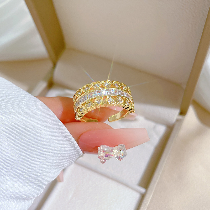 【 Real Gold 】 Heart-shaped zircon ring with adjustable opening, simple Japanese-style jewelry, couple rings details Picture