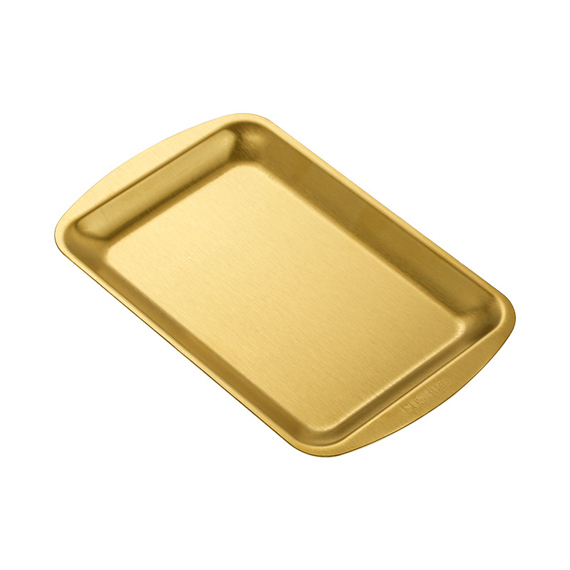 Thickened 304 stainless steel Korean-style rectangular plate, barbecue plate, beef plate, grilled meat plate, sushi plate, flat base vegetable plate Item Picture