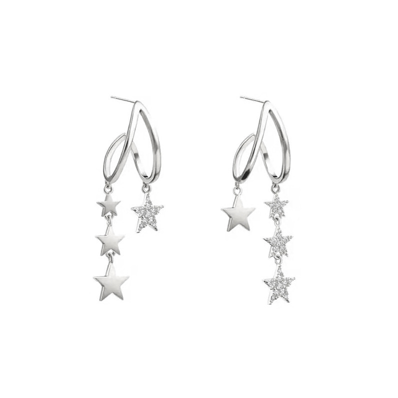 Silver five-pointed star tassel earrings, 2025 new style, unique design sense stud earrings, light luxury style, versatile earrings Item Picture