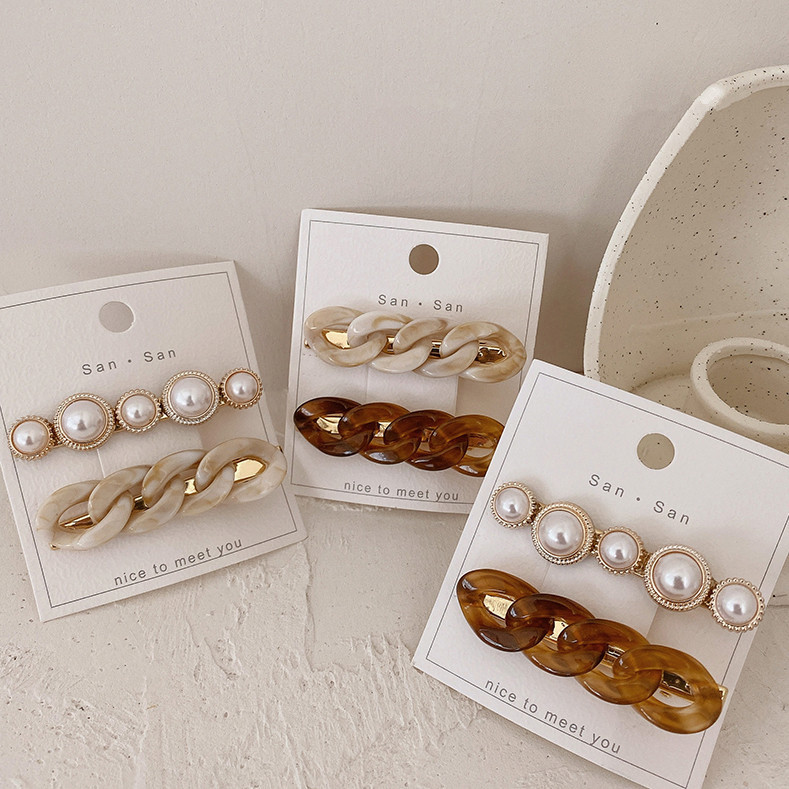 Retro chain pearl hair clips, top clips, side clips, popular bangs clips, Korean hair accessories for girls full figure