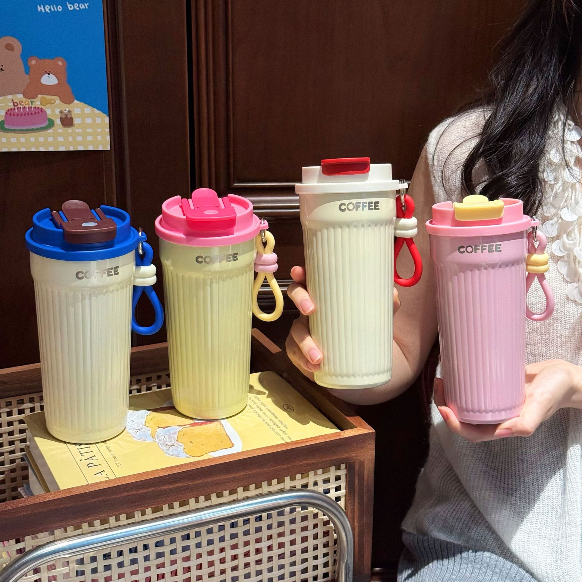 Simple new double-drink coffee cup, high appearance level, girls' insulated cup, 316 stainless steel portable office water cup gift details Picture