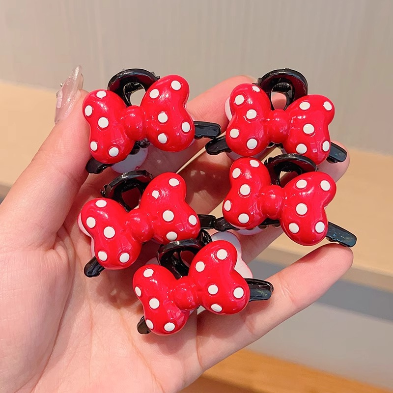 Polka dot red bow hair clip, princess head small scratch clip, side bangs clip on the forehead, broken hair bb clip, headwear for summer Specification drawing
