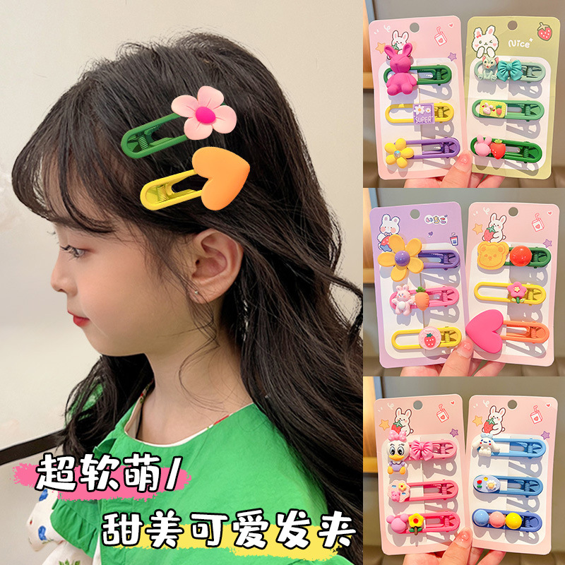 New children's flower cartoon hair clips, baby fringe clips, edge clips, cute back head hair accessories and headwear details Picture