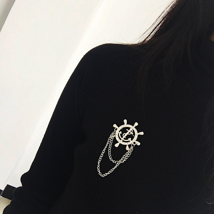 Z67 Korean version water diamond anchor brooch men's suit Navy rudder badge accessory is exquisite and elegant Specification drawing
