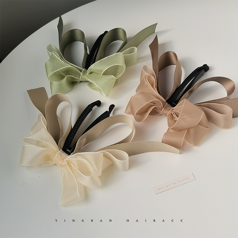 Super fairy-like bow ribbon hair clip headwear, female upright banana clip at the back of the head, fashionable ponytail vertical clip details Picture