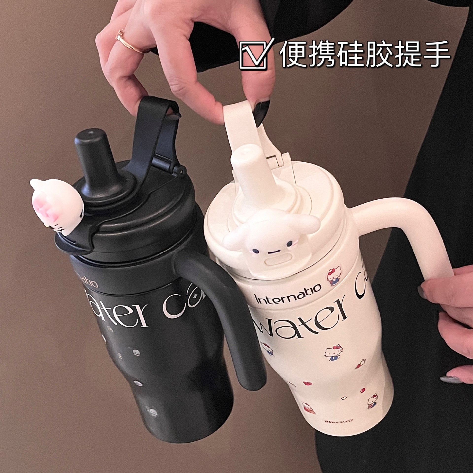 Simple 304 stainless steel insulated cup, large-capacity coffee cup for men and women, high appearance level, with handle, straw and water cup Specification drawing